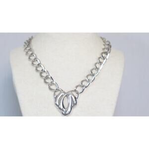 Napier Choker Necklace Silver Tone Big Curb Links With Abstract Pendant